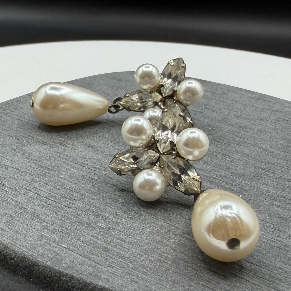 Faux Pearl Rhinestone Teardrop Dangle Earrings Bridal Coquette Statement Gift